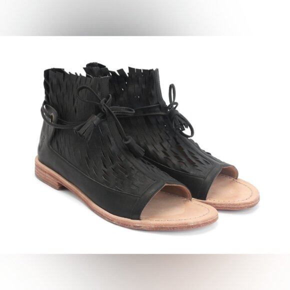 John Fluevog River Acre Black Leather Sandals 11 - Picture 2 of 13